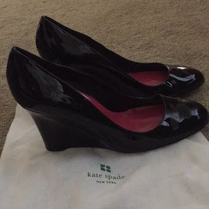 Kate Spade Patent Black Leather Wedges Size 10